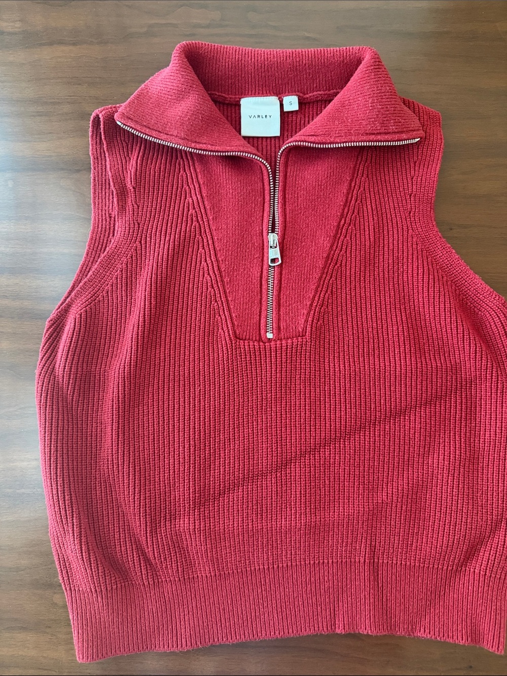 Varley Red Sleeveless Half-Zip Knit Sweater